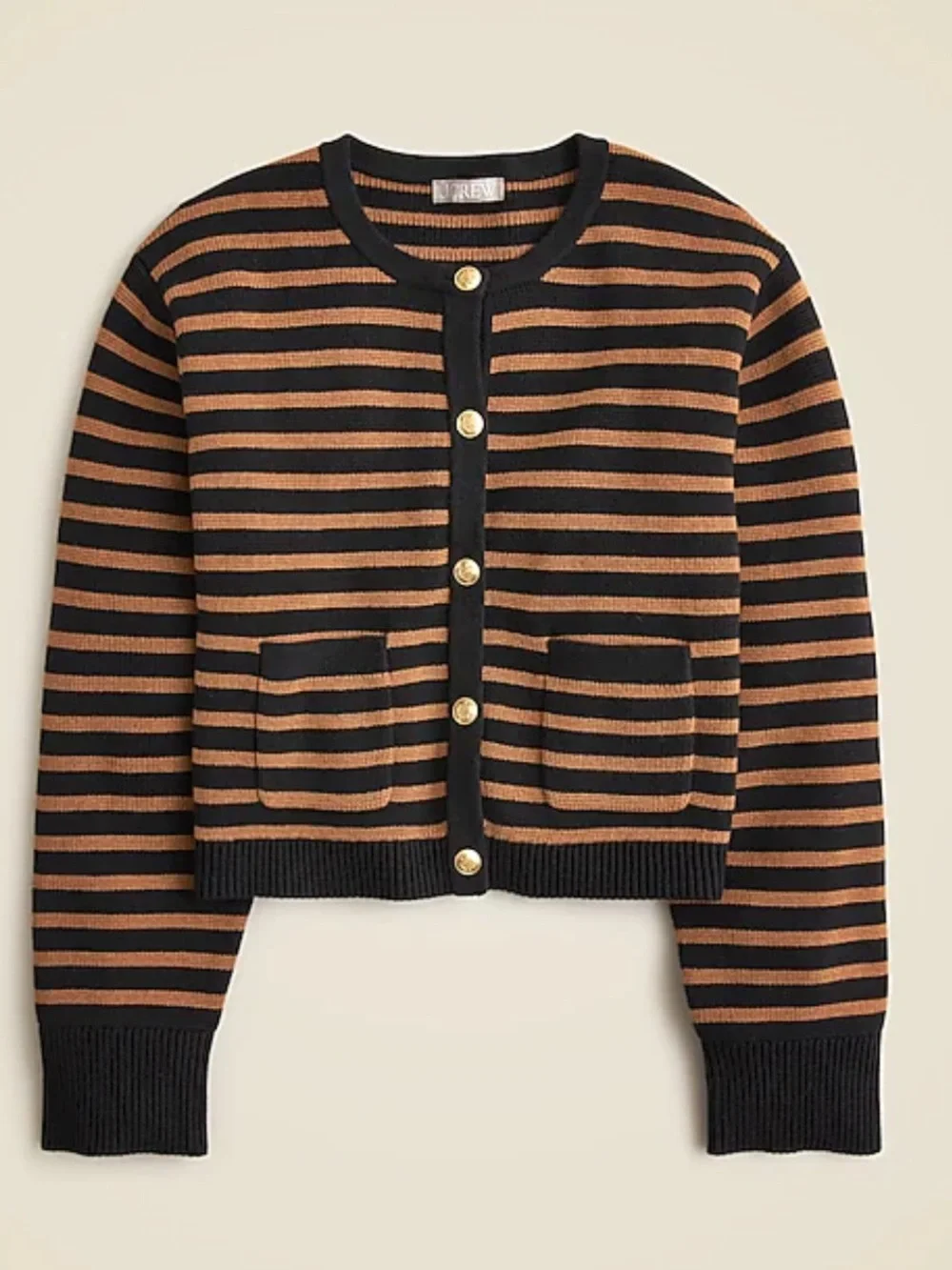 J.Crew Emilie Sweater Lady Jacket Black & Brown Stripes Size 2XL